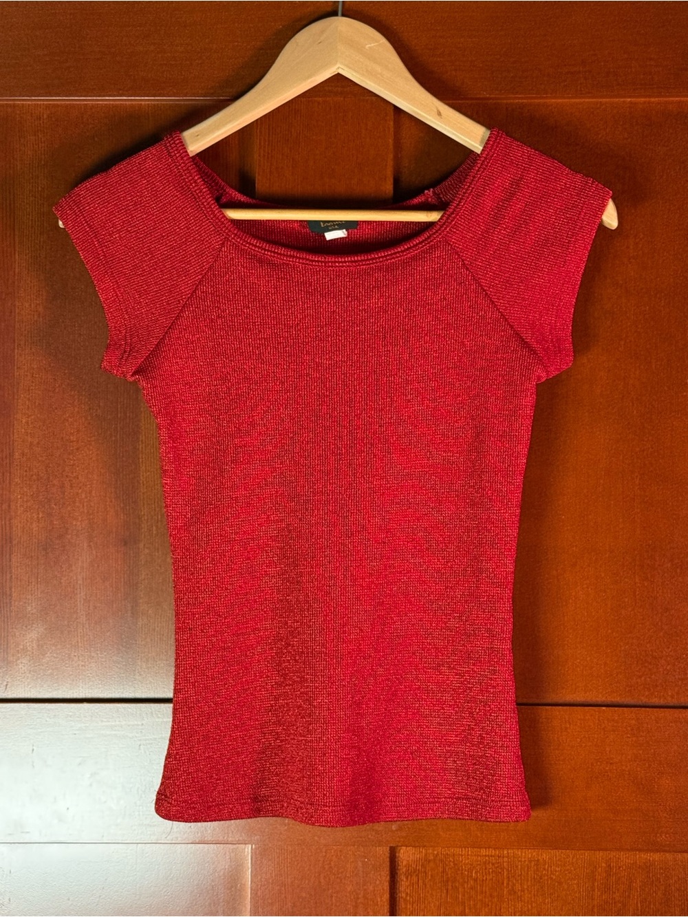 Y2K Toomi Red Metallic Knit Cap Sleeve Top Size Large